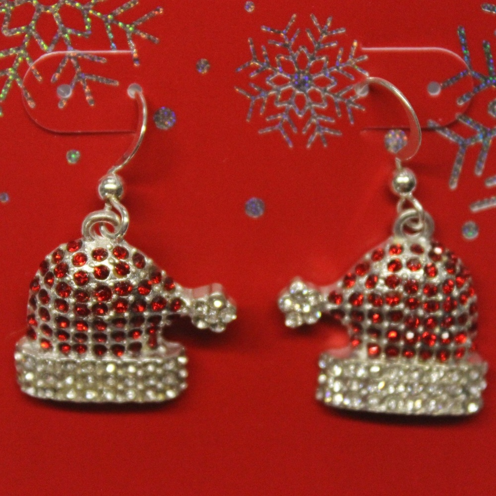 Christmas Santa Hat Pave Drop Earrings - Picture 3 of 3